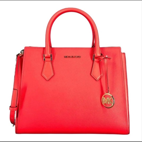 Michael Kors Handbags - NWT Michael Kors Hope Medium Saffiano Leather Messenger/Satchel Bag Bright Red